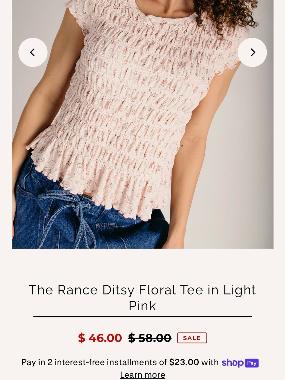 The Rance Smocked Ditsy Floral Tee - Light Pink